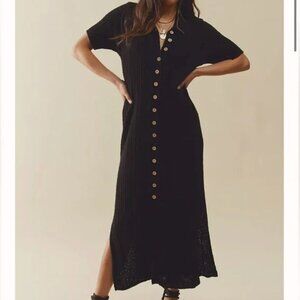 NWT Free People Beach Riding Waves Sweater Midi Dress in Black, Sz S